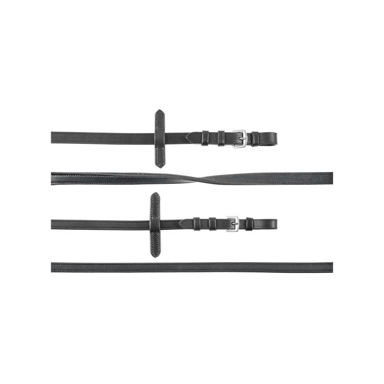 DOUBLES RÊNES DE DRESSAGE EN CUIR LISSE