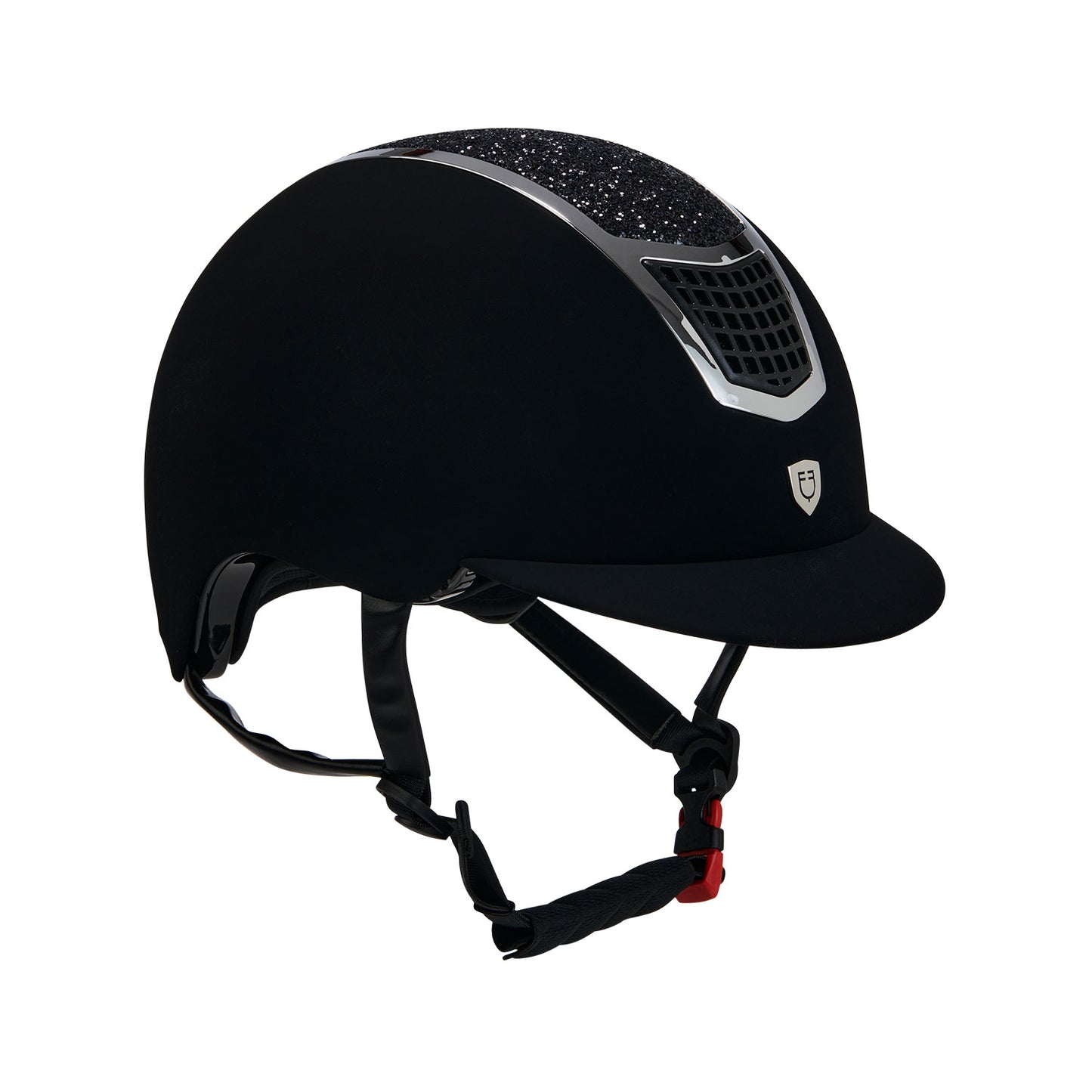 CASQUE EQUESTRO EN VELOURS AVEC STRASS NOIR/ARGENT