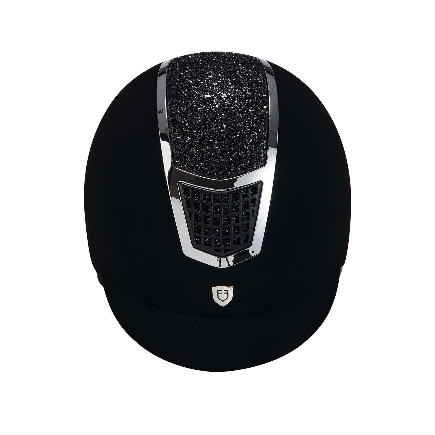 CASQUE EQUESTRO EN VELOURS AVEC STRASS NOIR/ARGENT
