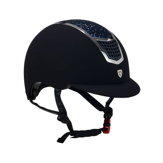 CASQUE EQUESTRO EN VELOURS AVEC STRASS BLEU/ARGENT