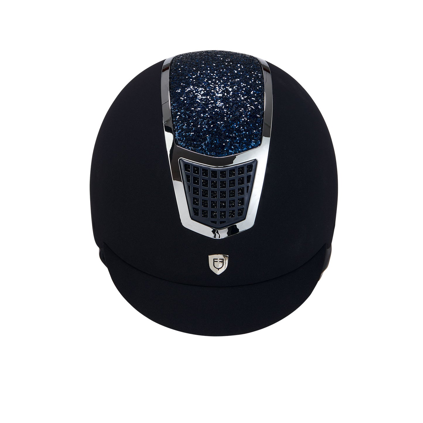 CASQUE EQUESTRO EN VELOURS AVEC STRASS BLEU/ARGENT