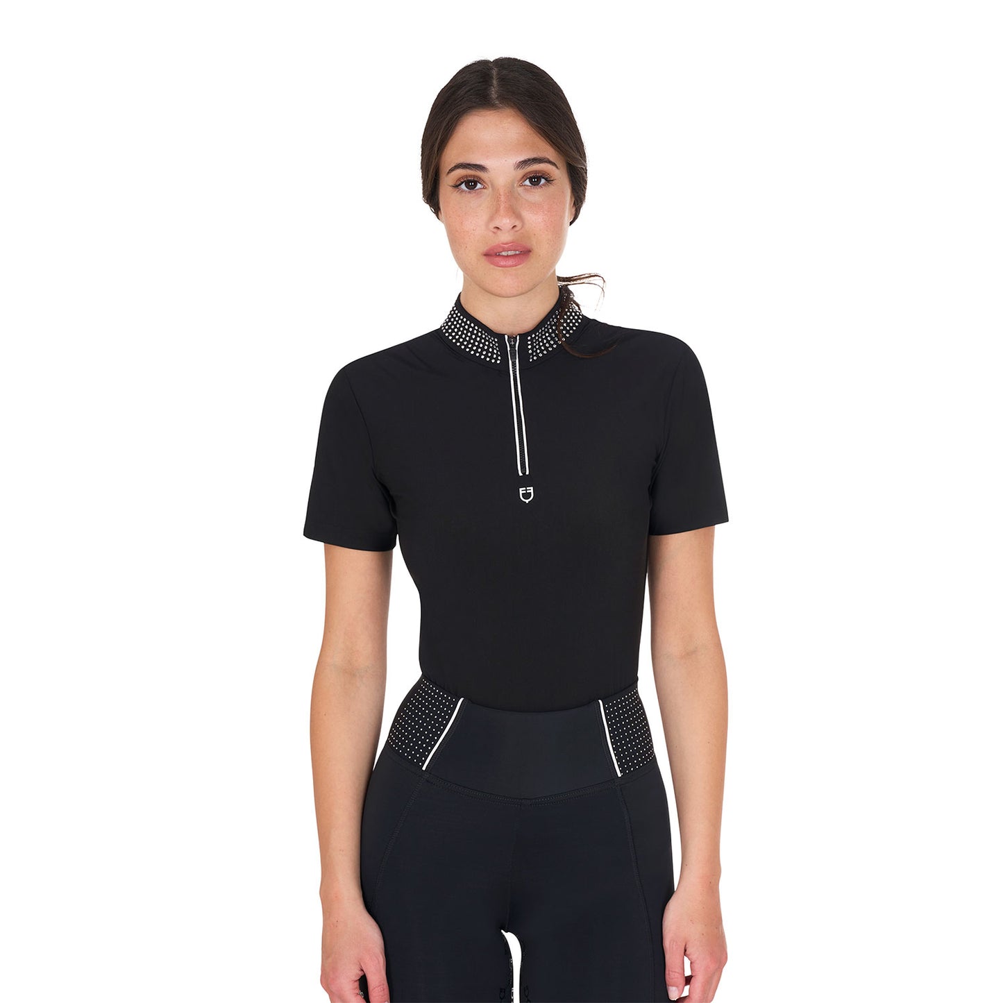 POLO D'ENTRAÎNEMENT SLIM FIT POUR FEMME AVEC FERMETURE ÉCLAIR ET STRASS