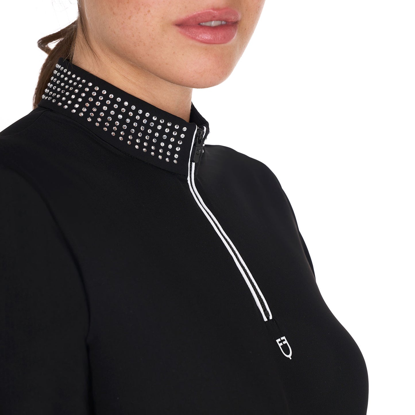 POLO D'ENTRAÎNEMENT SLIM FIT POUR FEMME AVEC FERMETURE ÉCLAIR ET STRASS